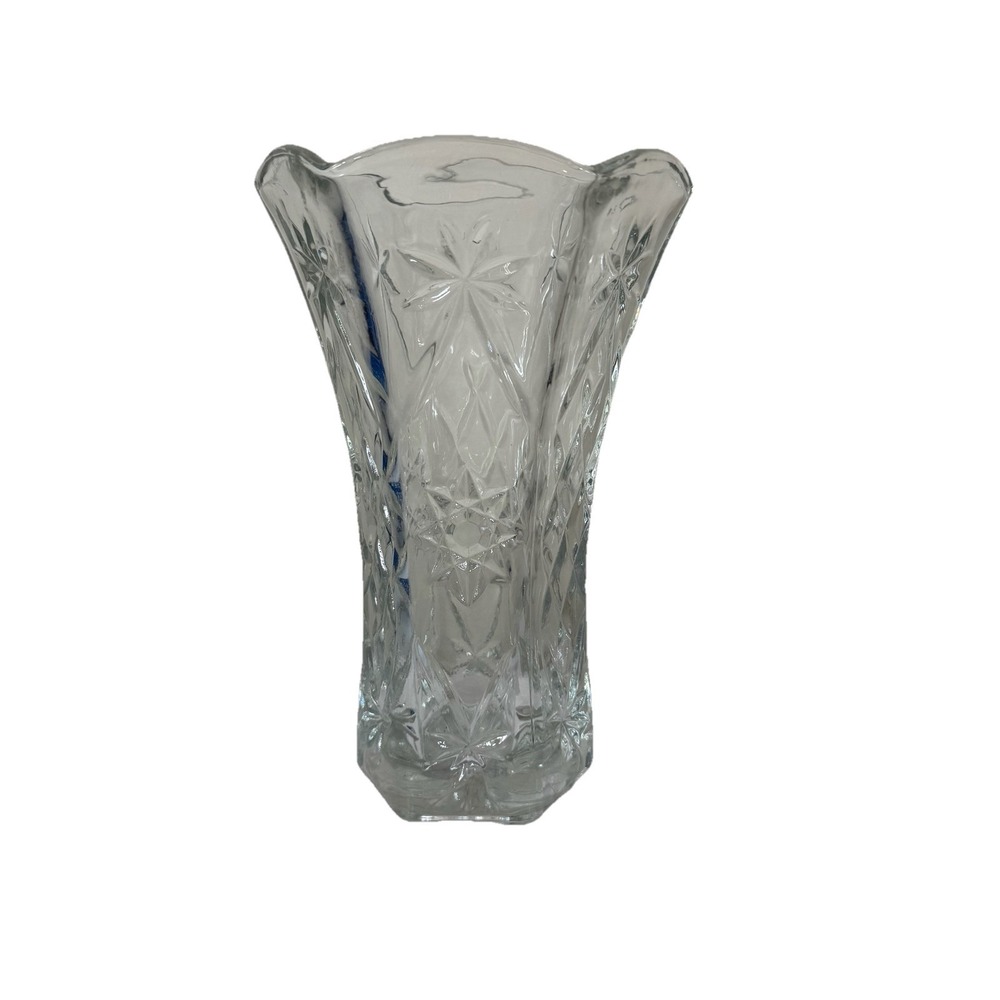 VTG Anchor Hocking Early American Prescut Star of David Pattern 8" Vase Heavy